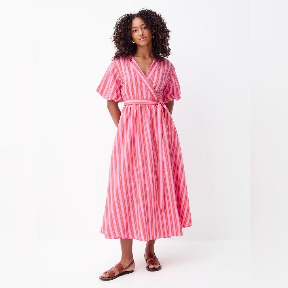 FRNCH Coral Striped Midi Dress